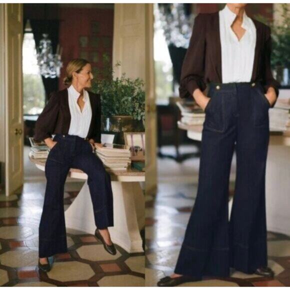 TUCKERNUCK X India Hicks Dark Denim Wide Leg Palladian Pant NWT Size 4 - Picture 6 of 9